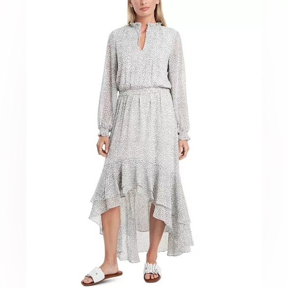 1 State X Jaime Shrayber Printed High-Low Dress XS Snow Leopard Ruffle Spring - Picture 1 of 16